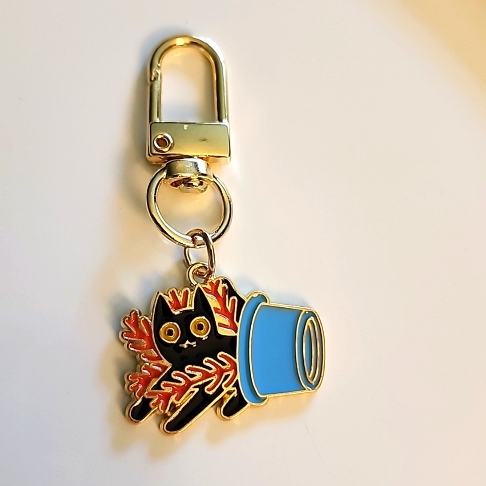 Mischievous CAT  ZIPPER Pull purse charm   Charm bracelet Lobster claw Clasp